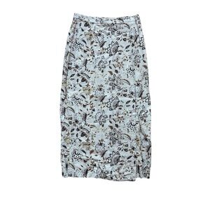 Vintage 90s Requirements Brown and Cream Floral Linen Midi Skirt Size‎ Small